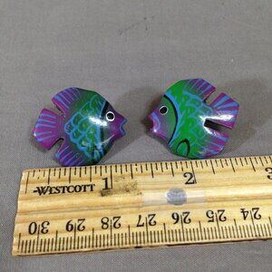 Handmade Hand Painted Fish Earrings Green Purple